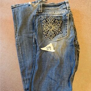 Miss Me Blue Boot Cut Jeans with Silver Embellishments